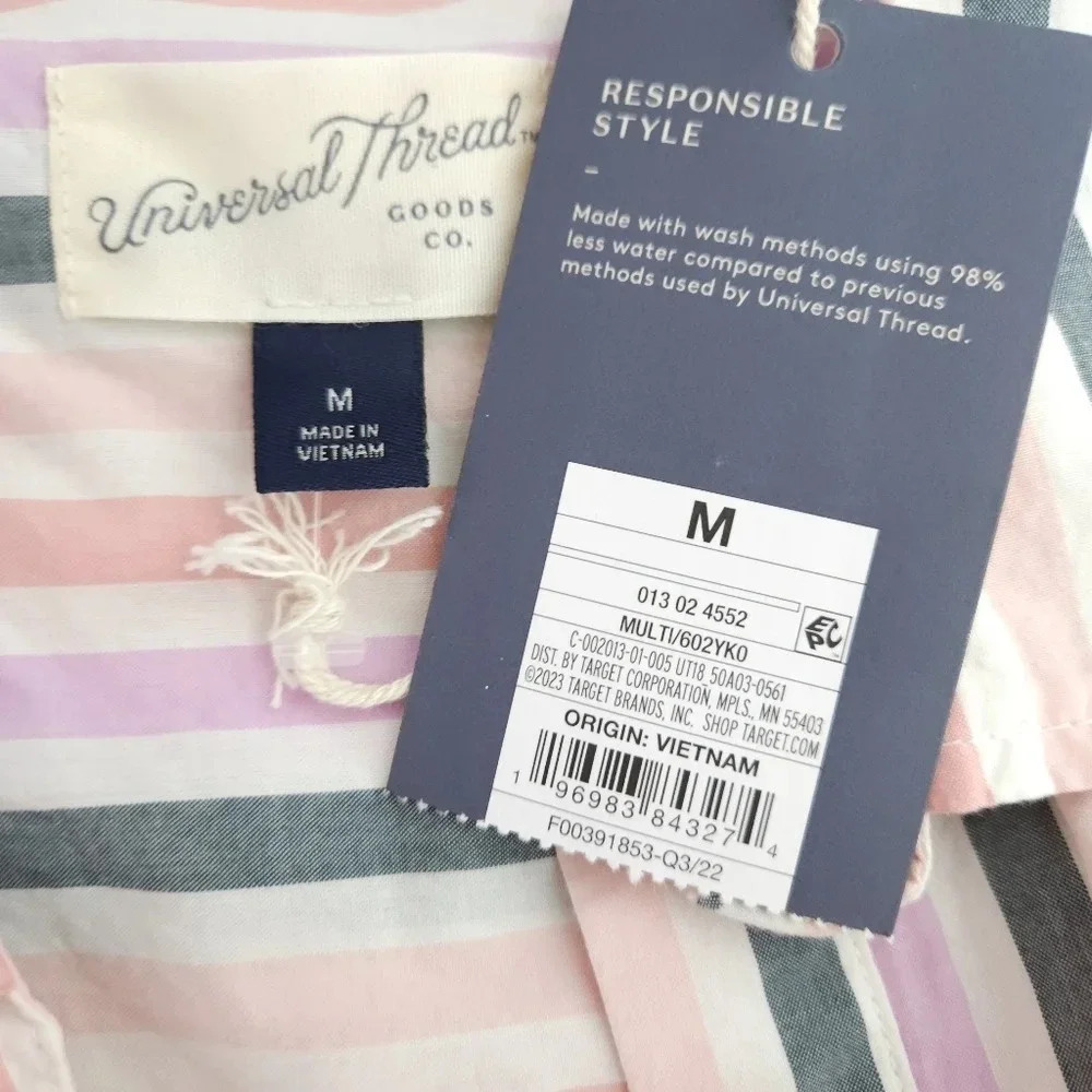 Universal Thread Shirt Striped Short Sleeve Boxy Collared V Neck Popover Top - Picture 5 of 7